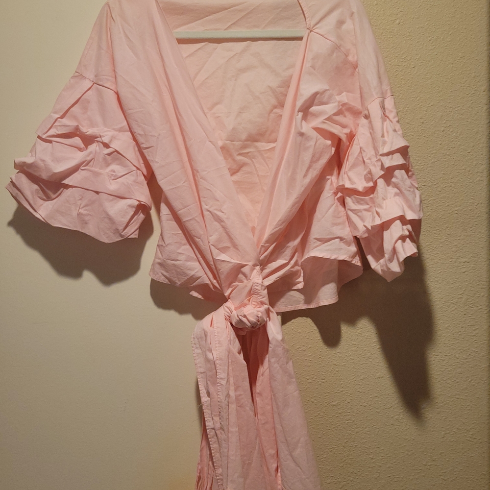 Chic Pink Ruffled Wrap Top